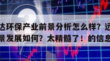 關于遠達環保產業前景分析怎么樣？遠達環保產業前景發展如何？太精髓了！的信息