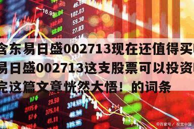 包含東易日盛002713現在還值得買嗎？東易日盛002713這支股票可以投資嗎？看完這篇文章恍然大悟！的詞條