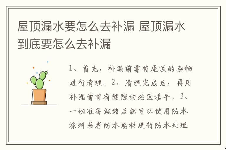 屋頂漏水要怎么去補漏 屋頂漏水到底要怎么去補漏